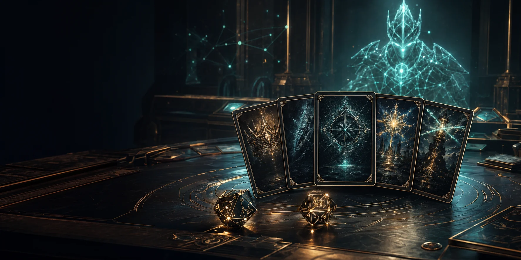 RNG Cards arena with collectible cards and glowing random dice
